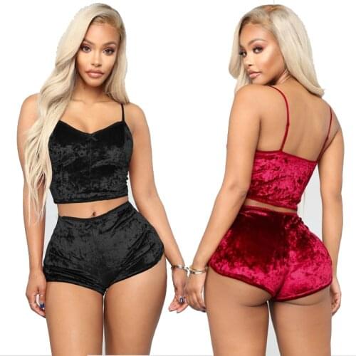 Sexy set New Womens Fashion Solid color Two-Piece sexy Lingerie Outfit Strap Crop Top with Shorts Nightwear Set Plus Size