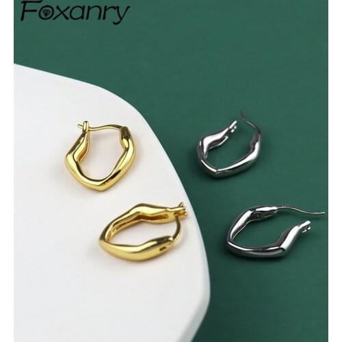 Foxanry Prevent Allergy 925 Sterling Silver Hoop Earrings Trend Elegant Temperament Party Jewelry Irregular U-Shaped Ears Buckle