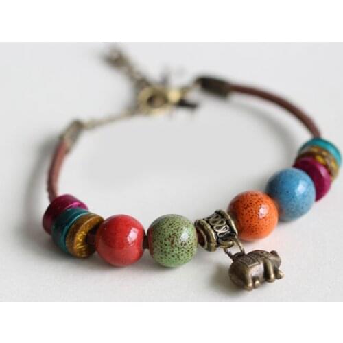 Traditional Boondoggle Hand Woven Rope Colored Glaze Ceramic Womens Fashion Small Jewelry Bracelets Free Shipping #1534