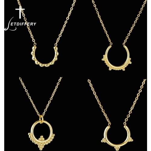 Letdiffery 4 Style Vintage Round Necklace Golden Stainless Steel Geometric Shape Fashion Jewelry Birthday Gifts