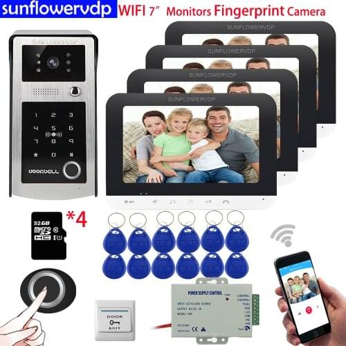 Wifi 7 inch Doorbell With Camera Fingerprint IC Cards Code Unlock Intercoms For Apartments+ 32GB SD Card Video Intercom For Home