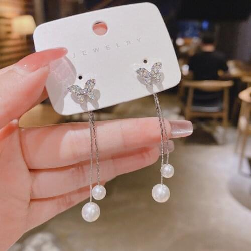 2020 new fashion earrings butterfly female sweet temperament wild tassel womens earrings