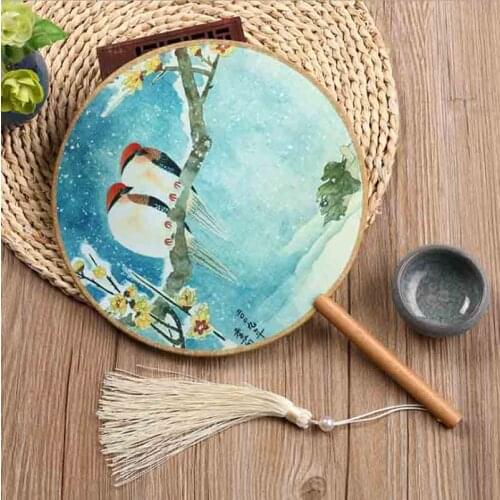 Chinese Style Hand Fan Hanfu Women Round Wooden Handle Printed Fan Chinese Cheongsam Hanfu Hand Fan Chinese Gift For Women