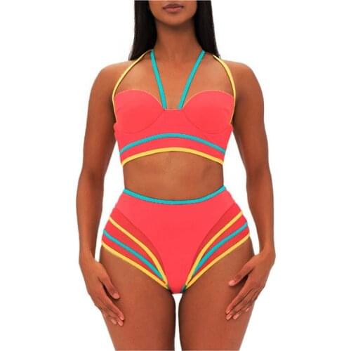Womens Sexy Two Piece High Waist Colorful Push Up Swimwear Bikini Set
