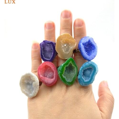 Teal Agates Druzy Geode rings rainbow color drusy geode women rings black charms jewelry for women girl