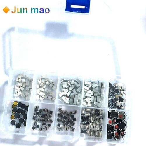 10 models each 25p=250 pcs Tactile Push Button Switch Micro Switch For Car Remote Control Patch Switch Components Kit 3*4*2.5 mm