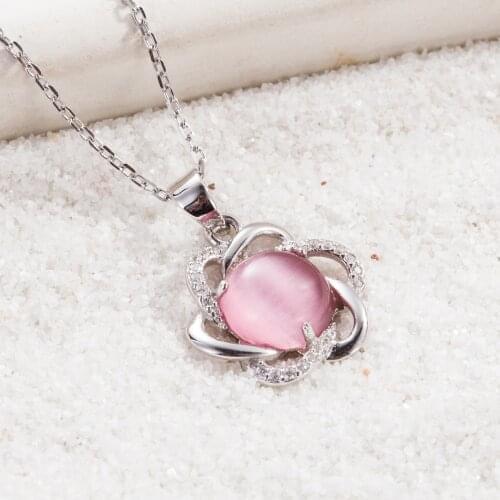 100% Real 925 Sterling Silver Pendants With Pink Opal Stone Fashion Jewelry Pendant