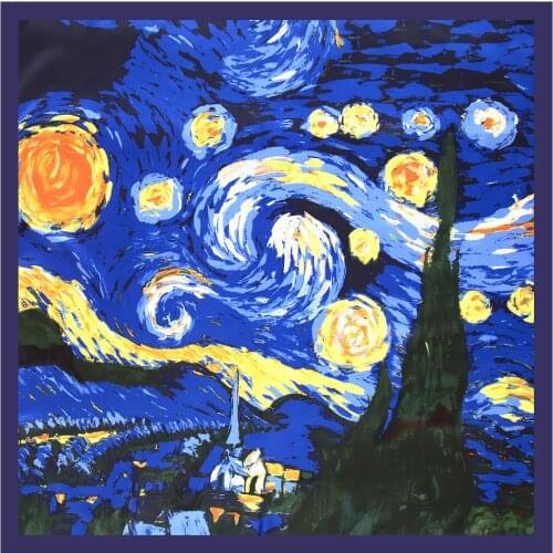 100% Twill Silk Scarf Luxury Brand Women Scarf Euro Design Van Goghs Star Sky Oil Painting Large Square Shawl Hijab Scarfs