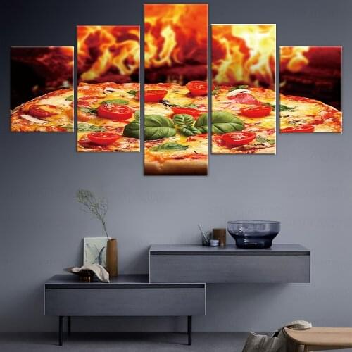 Wall Art 5 Pieces Pizza Pictures Canvas Painting HD Prints Delicious Food for Restaurant Decoration Room Decor