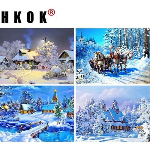 HKOK 5D DIY Diamond Painting Round Drill Winter Nature Cross Stitch Mosaic Picture Rhinestones Embroidery Full Set Scenery Decor