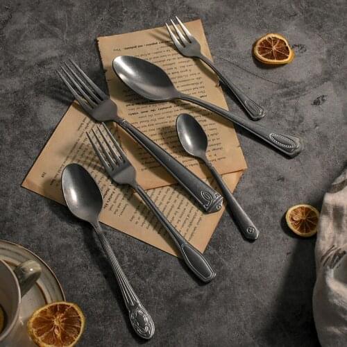 American VINTAGE Cutlery Set Eco Friendly Tableware Knife Dinner Set Dining Table Kitchen Spoon Couvert Dinnerware Sets EK50DS