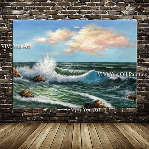Aritist Hand painted Sunset Sea Beach Oil Painting on Canvas Ocean Wave oil painting Contemporary Art Modern art Wall Decoration