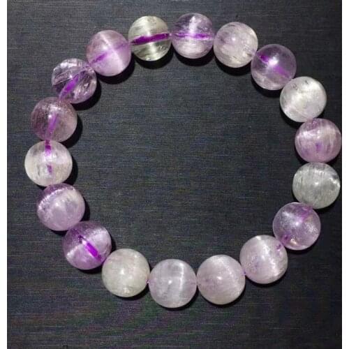11.6mm Natural Purple Kunzite Quartz Clear Round Beads Bracelet Cat Eye Women Men Colorful Kunzite Powerful Energy AAAAAA