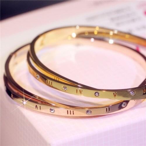 YUN RUO Fashion Cross Roman Number Bangle Rose Gold Color Titanium Steel Jewelry Woman Birthday Gift Not Change Color Drop Ship