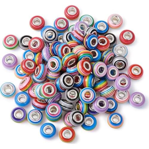 100pcs Resin European Beads Large Hole Spacer Beads for DIY Jewelry Making Necklaces Bracelets Rondelle Mixed Color 14x8-8.5mm