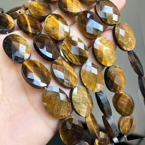 13*18mm Natural Oval Yellow Tiger Eye Stone Beads Faceted Loose Spacer Beads For Jewelry Making DIY Bracelets Accessories 10Pcs