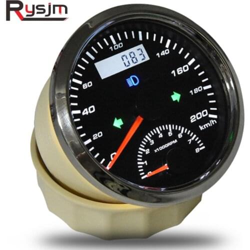 85mm Digital GPS Speedometer 200KM/H With Tachometer 0-8000RPM Odometer With GPS Antenna Mileage With Amber Backlight 12V/24V