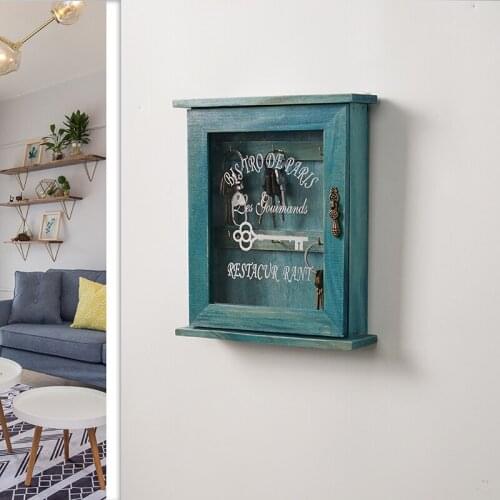 Wooden Key Holder Box with 6 Hooks Wall Mounted Handmade with Rustic Finish for Home Decor WJ021711