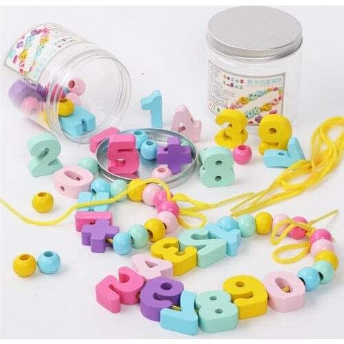 Wooden Montessori Digital Beaded Toy Colorful Digital Beads Building Blocks Learning Educational Baby 13 24 Months Children Toy