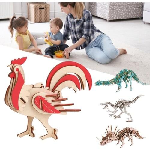 Wooden Puzzle Funny Kids Gift Kids Wooden Color Laser Dinosaur Puzzle for Gift