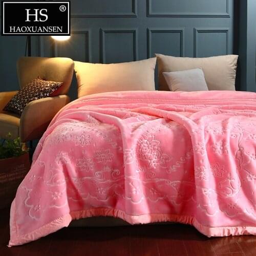 4 Kg Double Layer Super Soft Pink Raschel Blanket Fluffy Winter Warm Blankets Solid Color Adult Bed Cover Bedspread Luxury Gifts