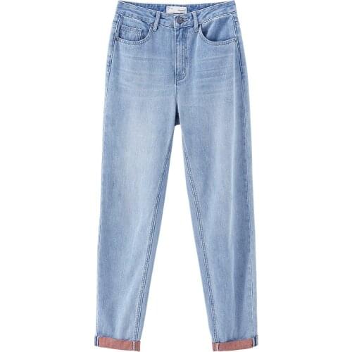 INMAN Minimal Design Jeans Women Outside Color Painting Mid Waist Causal Women Denim Pant