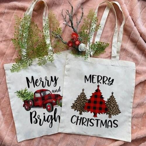 Women Canvas Tote Handbag Female Cloth Shoulder Bags Ladies Casual Shopping Bag Girls Eco Reusable Folding Bag Christmas Gifts