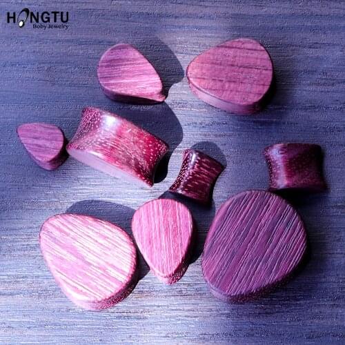 HONGTU 2PC Waterdrop Natural Wood Ear Plugs Flesh Tunnels Earring Pincher Wooden Plugs and Tunnels Ear Strecher Piercing Jewelry