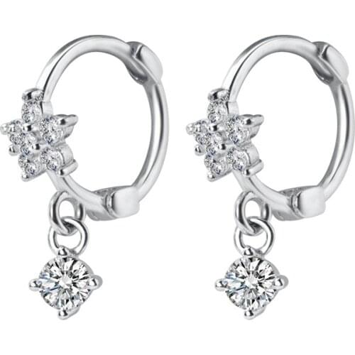 Delicate 925 Sterling Silver Earrings Snow Flower Tiny Clear Zircon Hoop earrings Engagement Gift aretes boucle d'oreille femme