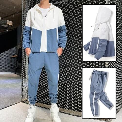 Hip-hop Suit Male 2021 New Set Track Suits Sweatsuit Man Tracksuit Mens Sets Pant Zipper Pockets Outwear 2PC Jacket+Pants Sets