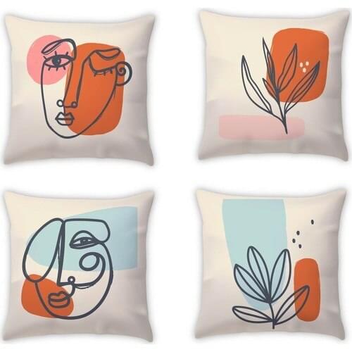 MakeArt Home Digital Printed 4'lü Set Pillow decorate Case 02-40
