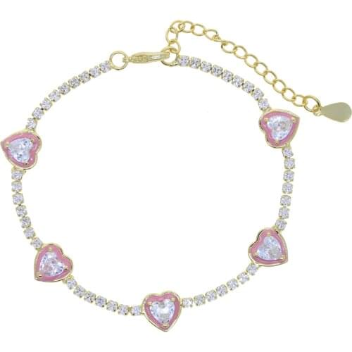 Fashion Women Lady Bracelet 2021 New Pink Red White Enamel Heart CZ Charm Tennis Chain Adjusted Size