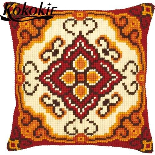 Handicraft embroider needlework kits decorative pillowcase diy rug throw pillow case cross stitch set sales Mandala cushion mat