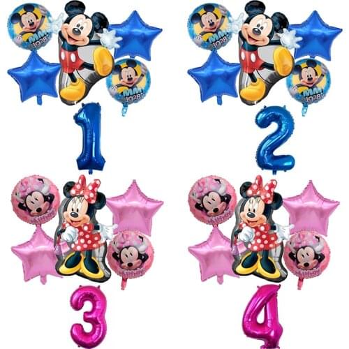 6pcs Disney Mickey Minnie Balloon Set Birthday Party Decorations Baby Shower 32inch Number Mickey Mouse Balloon Kids Toys Globos