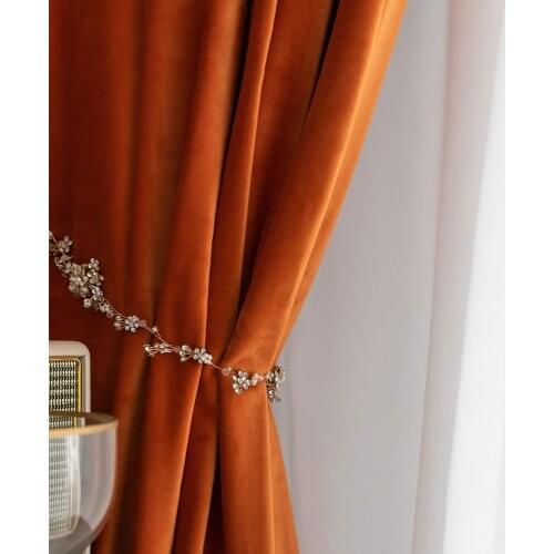 Nordic Simple Solid Color Window Curtains Luxury Orange Velvet Curtain for Bedroom and Living Room