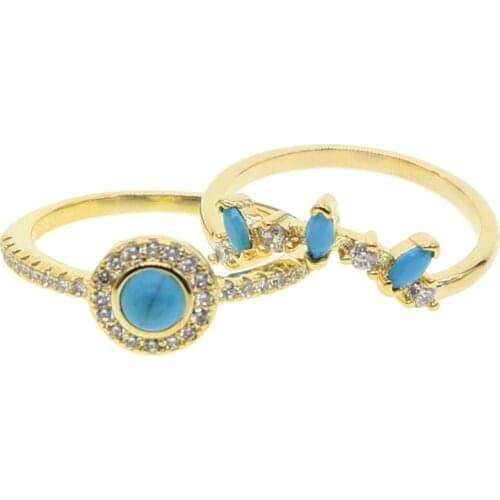New Arrival 2pc ring set for girls women wedding gift drop shipping gold delicate dainty blue stone kunckle midi finger rings