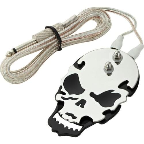 Black color One Skull Tattoo Foot Switch Pedal Stainless Steel Pedal Clip Cord For Machine Gun Power Supply