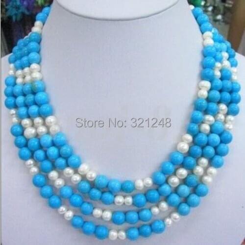 Charming fashion 4strads 2014 new free shipping of calaite turquoises & white peaded Necklace BV369