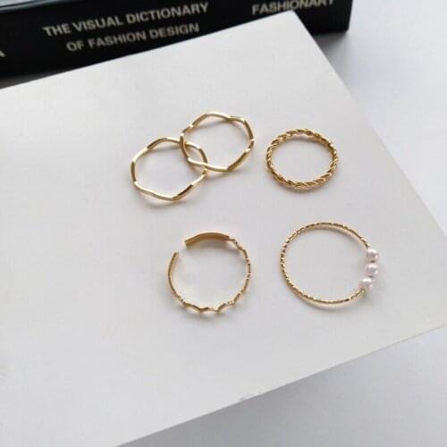 Wholesale New Europe Simple 5pc Set Gold Plating Alloy Finger Ring Set Minimalist Women Jewelry
