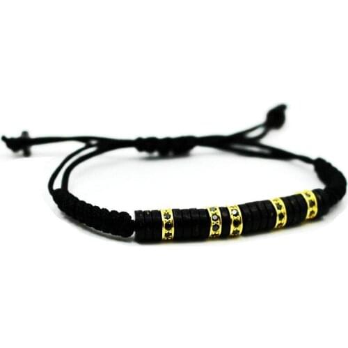 Handmade Braid Rope Men Bracelet Pave Black Zircon Connector CZ Bead Bracelets For Women Men Jewelry