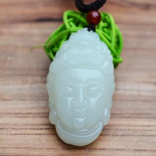 Natural White Afghanistan Nephrite Pendant Guanyin Bodhisattva avalokitesvara Head Pendant Necklace Fine Mens Jade Jewelry