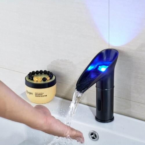 Oil Rubbed Bronze LED Color Change Sensor Bathroom Faucet Sink Tap Only Cold Water