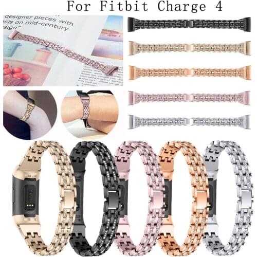 For Fitbit Charge 4 five rows of two beads diamond Strap Stainless Steel Metal Wristband Watch sport band Strap Bracelet Replace