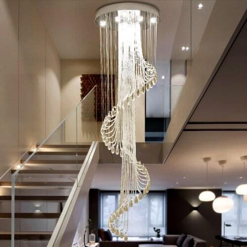 Modern Crystal Spiral Chandelier Villa Hall Living Room Art Design Long Hanging Lamp Staircase Lighting LED Ceiling Chandeliers
