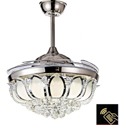 Modern Ceiling Fan Crystal Ventilador De Teto Remote Control With Lights Invisiable LED Folding Ceiling Fan Dining Room Lamp