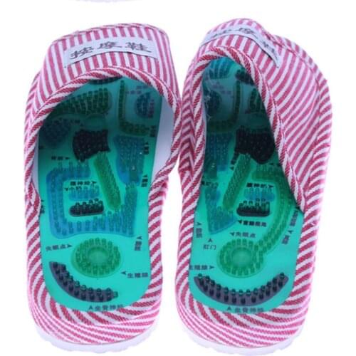 New 1 Pair Striped Pattern Reflexology Foot Acupoint Slipper Massage Promote Blood Circulation Relaxation Cotton Foot Care Shoes
