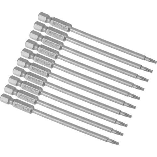 Uxcell 10PCS Torx Screwdriver Bits 1/4-Inch Hex Shank 100mm Length T9 Magnetic Security Star Screw Driver S2 Bit