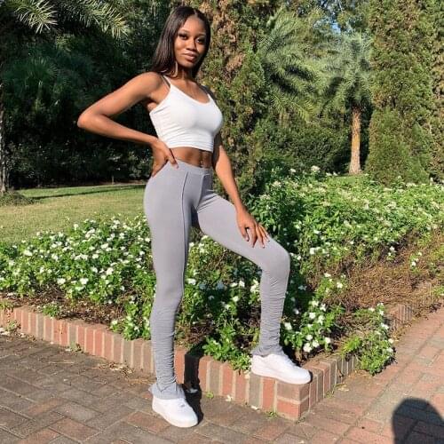 Women Ruched Solid Stacked Pants Y2K Stretch Casual Slim Jogger Long Trousers Spring 2021 Summer New Fashion Fitness Leggings