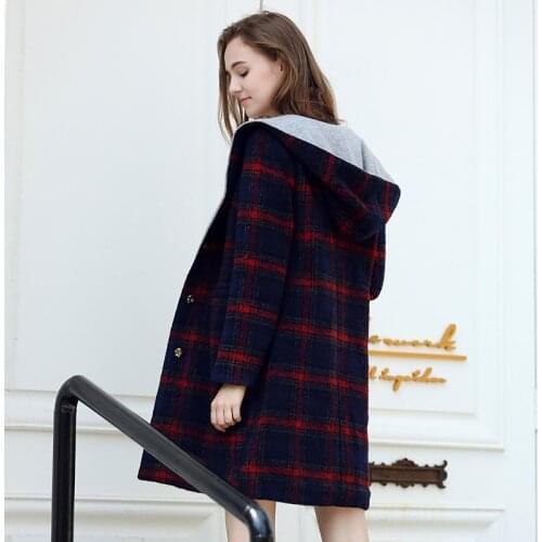 Korean Winter Wool Coat Women Gray Long Sleeve Hooded Coats and Jackets Women Woolen Elegant Trench Coat for Women Plus Size