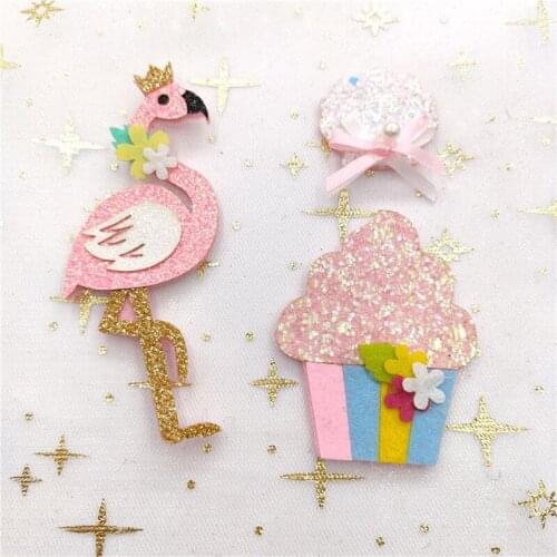 10pcs/lot Glitter Cartoon ice cream Appliques for DIY hair clip Accessories Craft Handmade Decoration